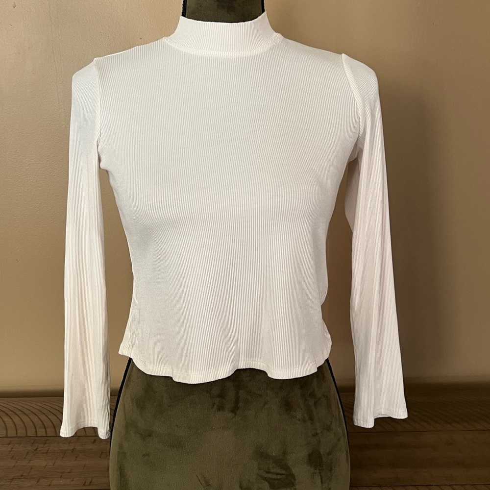 Girls Stitch & Pine Ribbed Mock Turtleneck Long Sleeve Crop Top Size XL White